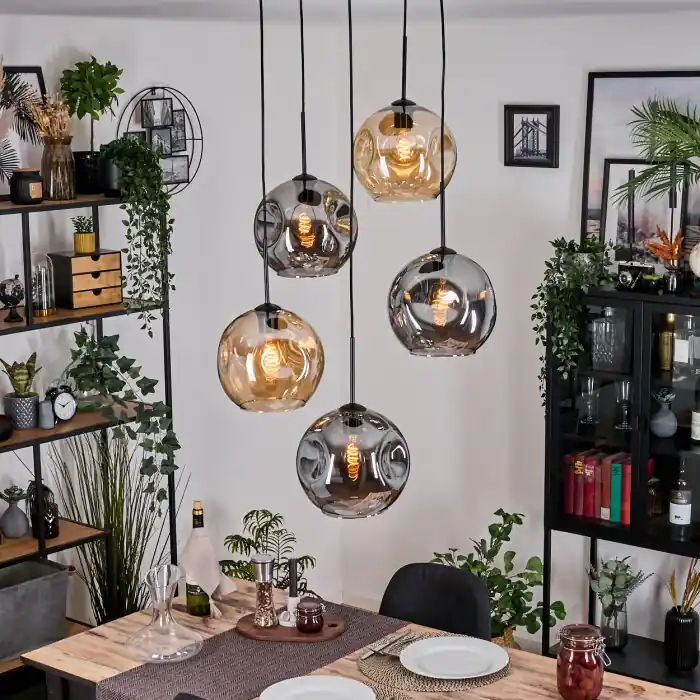 Ripoll Hanglamp, Kogellampje, Cluster hanglamp Amber, Rookkleurig, 5-lichts Voordeelprijs
