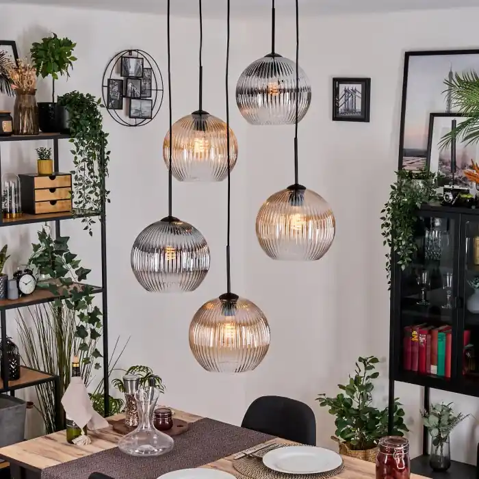 Koyoto Hanglamp, Kogellampje, Cluster hanglamp Amber, Duidelijk, Rookkleurig, 5-lichts Korting