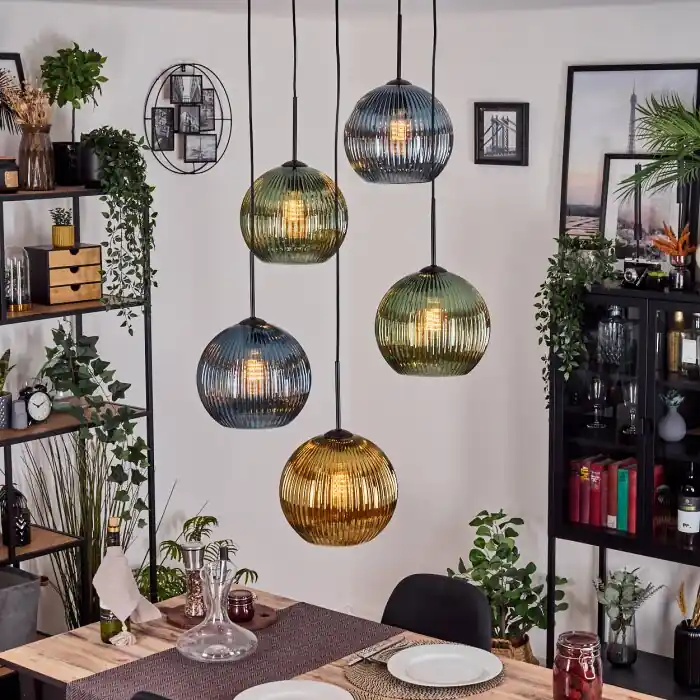 Koyoto Hanglamp, Kogellampje, Cluster hanglamp Blauw, Goud, Groen, 5-lichts Veilige Betaling