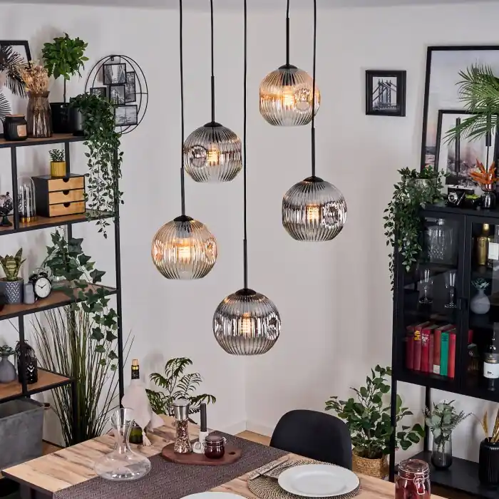 Ripoll Hanglamp, Kogellampje, Cluster hanglamp Amber, Duidelijk, Rookkleurig, 5-lichts Betrouwbaar