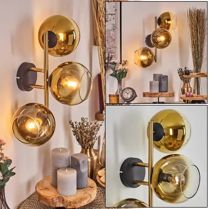 Lage Kosten Koyoto Kogellampje, Wandlamp Goud, Zwart, 3-lichts