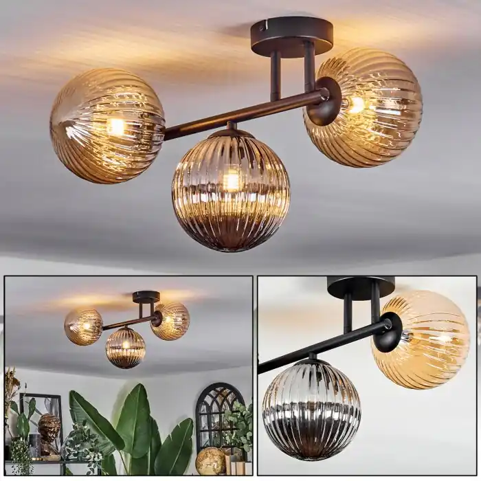 Chehalis Plafondlamp, Kogellampje Amber, Chroom, Rookkleurig, 3-lichts Bestseller