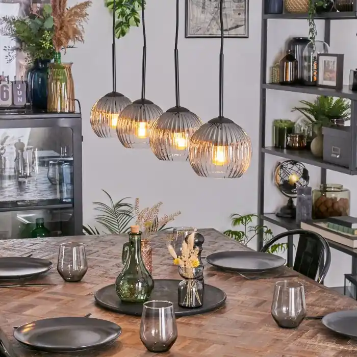 Betaalbaar Koyoto Hanglamp, Kogellampje, Hanglamp Duidelijk, Rookkleurig, 4-lichts
