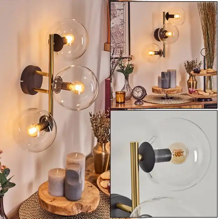 Gastor Kogellampje, Wandlamp Goud, Zwart, 3-lichts Beste Prijs