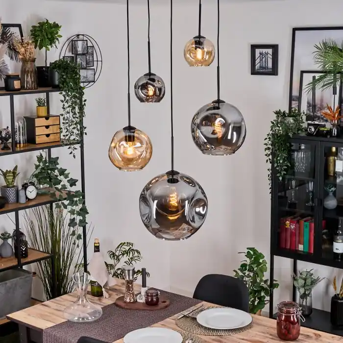 Ripoll Hanglamp, Kogellampje, Cluster hanglamp Amber, Rookkleurig, 5-lichts Actieprijs