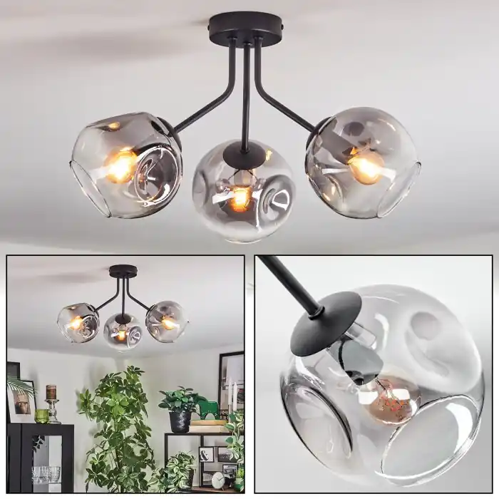 Ripoll Plafondlamp, Kogellampje Duidelijk, Rookkleurig, 3-lichts Must-Have