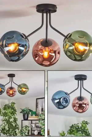 Weekendaanbieding Ripoll Plafondlamp, Kogellampje Blauw, Groen, Koperkleurig, 3-lichts