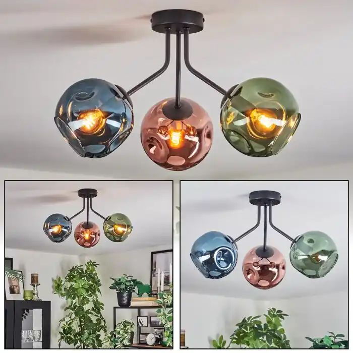 Weekendaanbieding Ripoll Plafondlamp, Kogellampje Blauw, Groen, Koperkleurig, 3-lichts