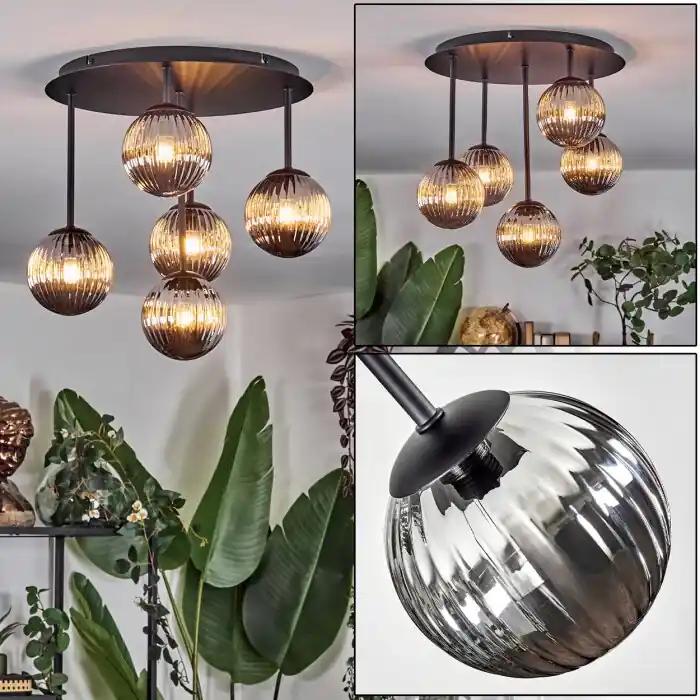 Beperkte Voorraad Chehalis Plafondlamp, Kogellampje Rookkleurig, 5-lichts