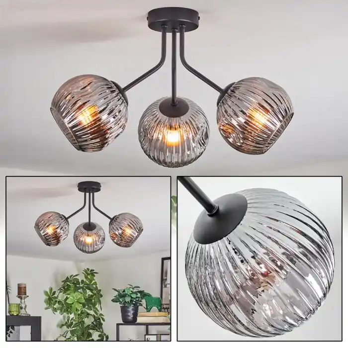 Beperkte Voorraad Ripoll Plafondlamp, Kogellampje Rookkleurig, 3-lichts