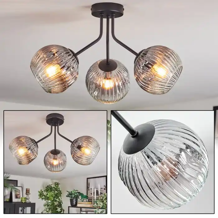 Beste Prijs Ripoll Plafondlamp, Kogellampje Duidelijk, Rookkleurig, 3-lichts