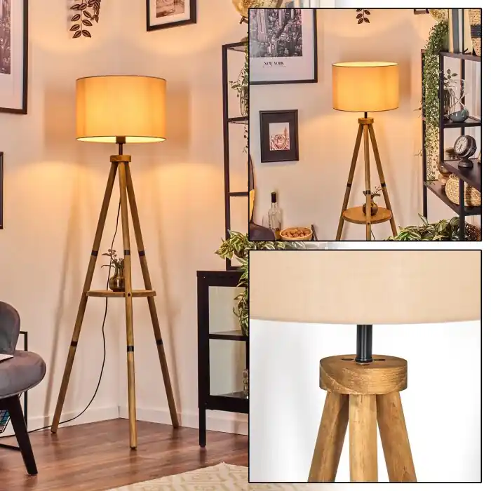 Korting Soungou Staande lamp Bruin, Natuurlijke kleuren, Zwart, 1-licht
