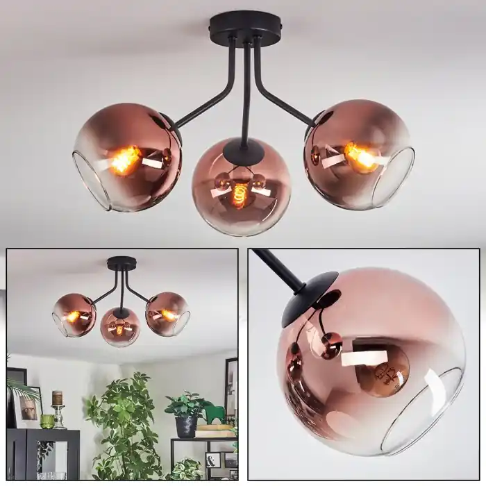 Beperkt Aanbod Koyoto Plafondlamp, Kogellampje Duidelijk, Koperkleurig, 3-lichts