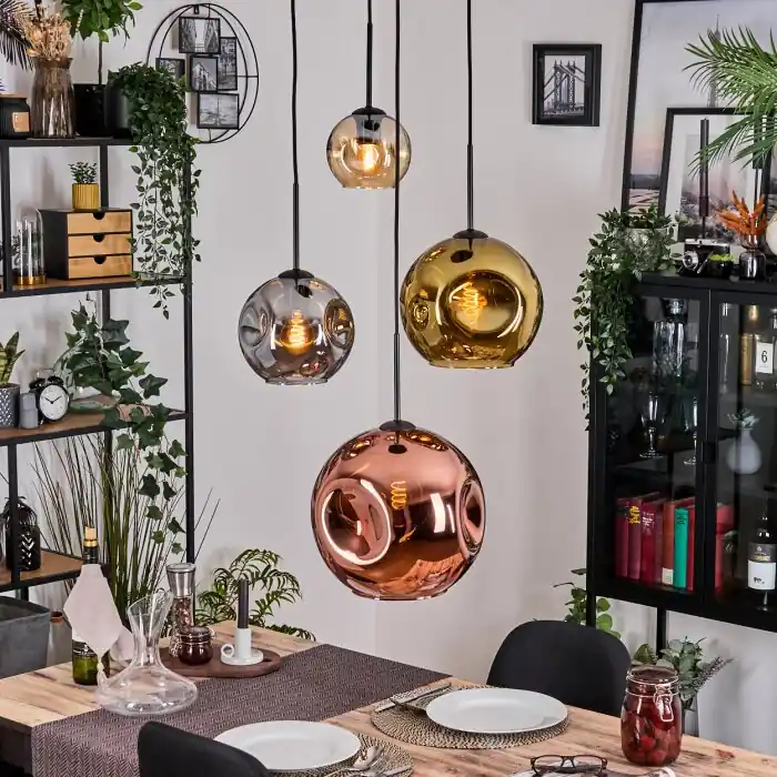 Dagaanbieding Ripoll Hanglamp, Kogellampje, Cluster hanglamp Amber, Chroom, Goud, Koperkleurig, Rookkleurig, 4-lichts