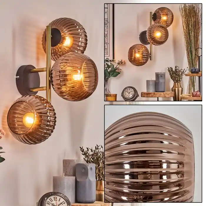 Koyoto Kogellampje, Wandlamp Goud, Zwart, 3-lichts Populair