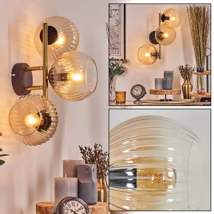 Koyoto Kogellampje, Wandlamp Goud, Zwart, 3-lichts Uitverkoop