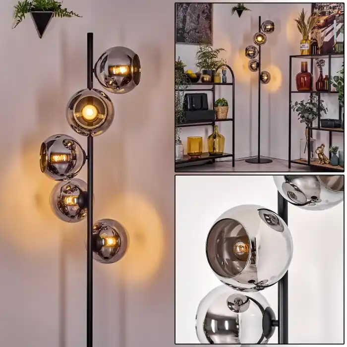Exclusieve Aanbieding Koyoto Staande lamp 31 cm Chroom, Rookkleurig, 5-lichts