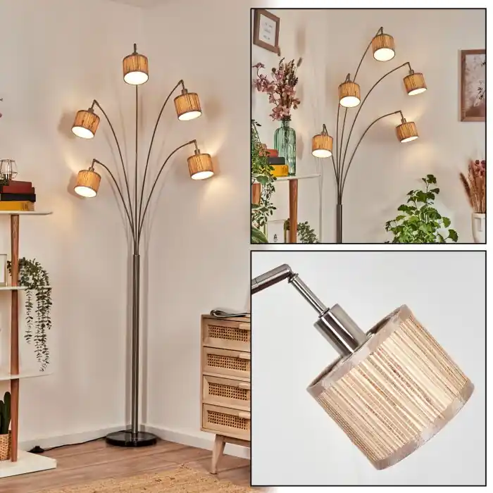 Weekendaanbieding Bongal Staande lamp Nikkel mat, Zwart, 5-lichts