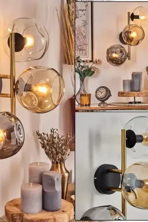 Ripoll Kogellampje, Wandlamp Goud, Zwart, 3-lichts Op = Op