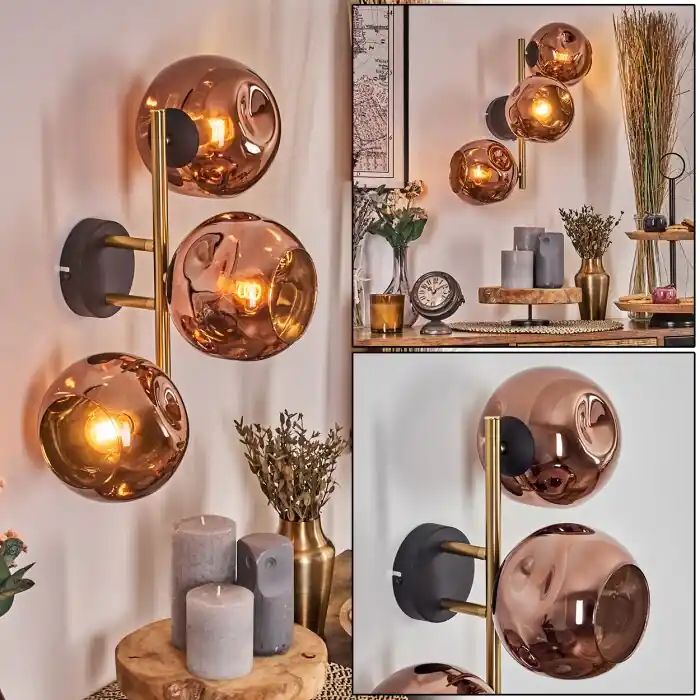 Goedkoop Ripoll Kogellampje, Wandlamp Goud, Zwart, 3-lichts
