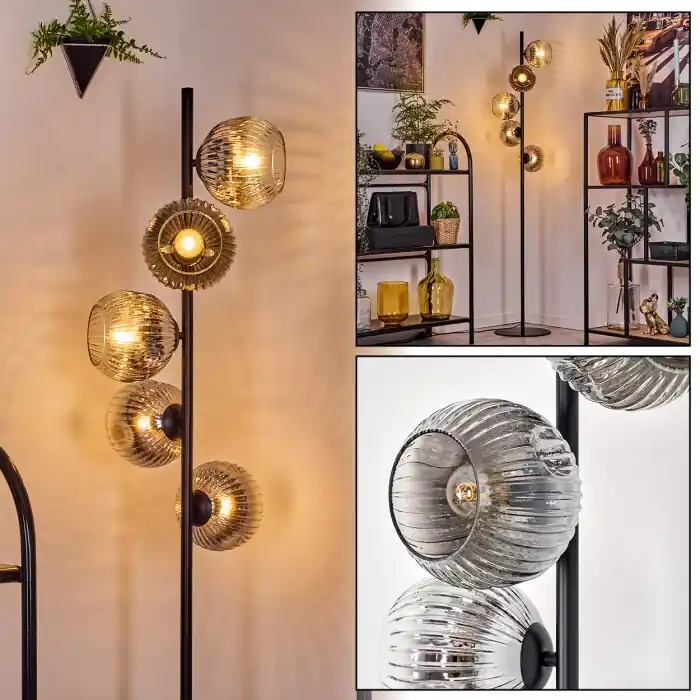 Ripoll Staande lamp Chroom, Duidelijk, Rookkleurig, 5-lichts Betrouwbaar