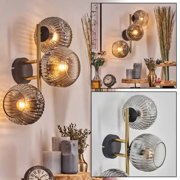 Express Levering Ripoll Kogellampje, Wandlamp Goud, Zwart, 3-lichts