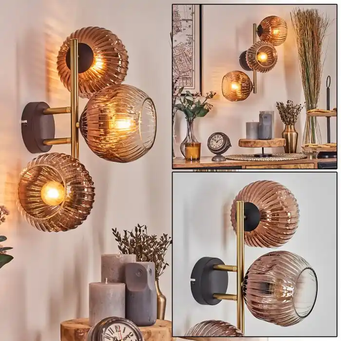 Laatste Versie Ripoll Kogellampje, Wandlamp Goud, Zwart, 3-lichts