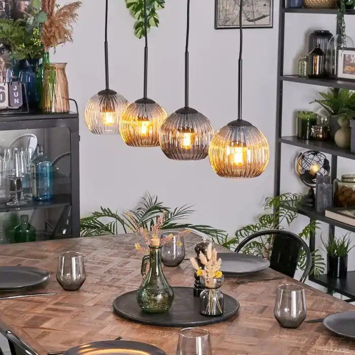 Korting Ripoll Hanglamp, Kogellampje, Hanglamp Amber, Duidelijk, Rookkleurig, 4-lichts