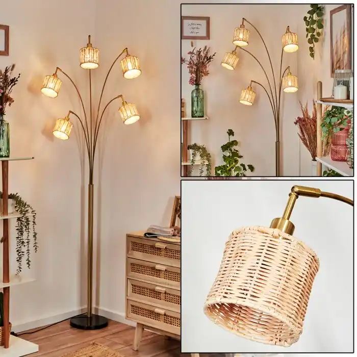 Cavaca Staande lamp Messing, Zwart, 5-lichts Express Levering