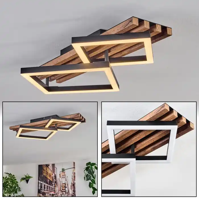 Ellekilde Plafondlamp LED Bruin, houtlook, Zwart, 1-licht Actieprijs