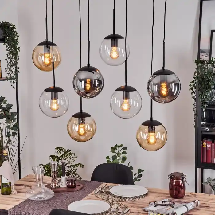 Gastor Hanglamp, Kogellampje, Hanglamp Amber, Duidelijk, Rookkleurig, 8-lichts Voordeelprijs