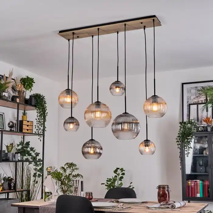 Koyoto Hanglamp, Kogellampje, Hanglamp Natuurlijke kleuren, Zwart, 8-lichts Veilige Betaling