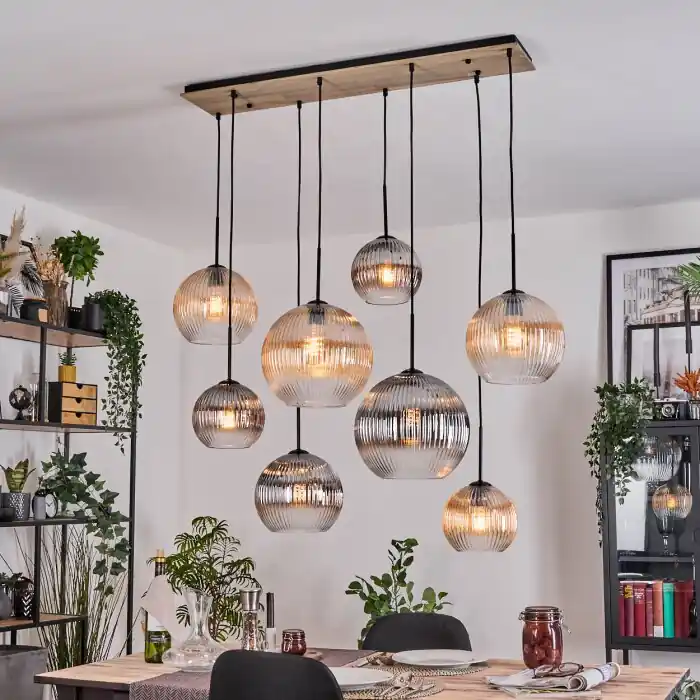 Flitsaanbieding Koyoto Hanglamp, Kogellampje, Hanglamp Natuurlijke kleuren, Zwart, 8-lichts