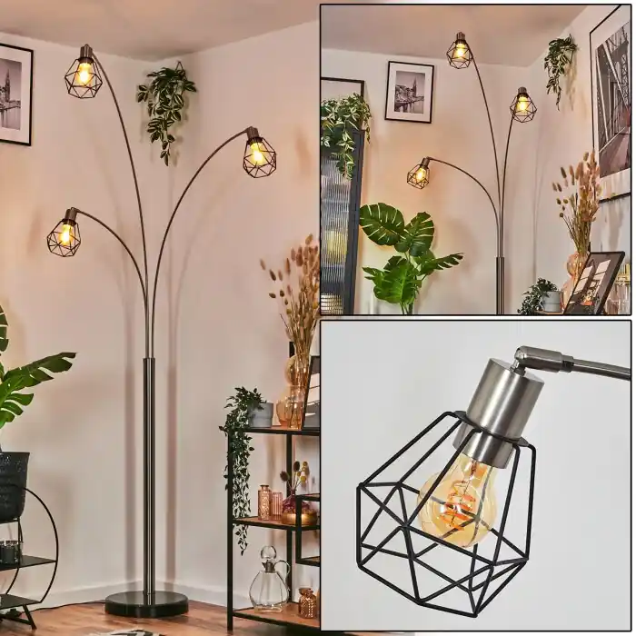 Yaak Staande lamp Nikkel mat, Zwart, 3-lichts Populair
