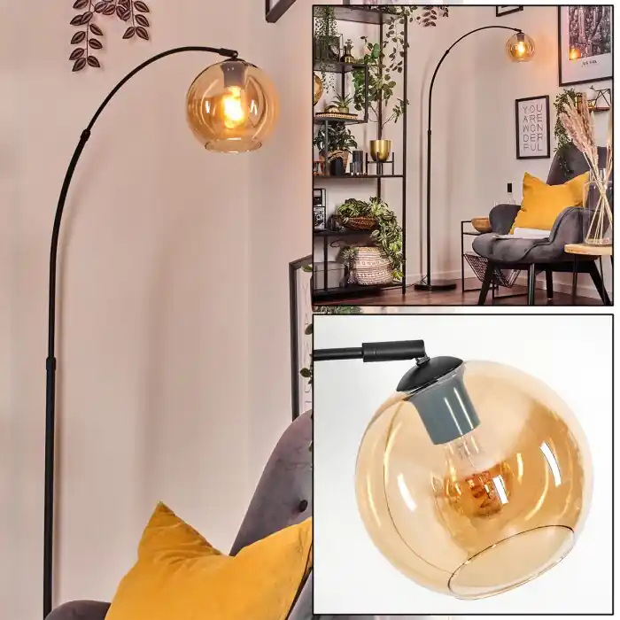 Korting Koyoto Staande lamp, Booglampen Zwart, 1-licht