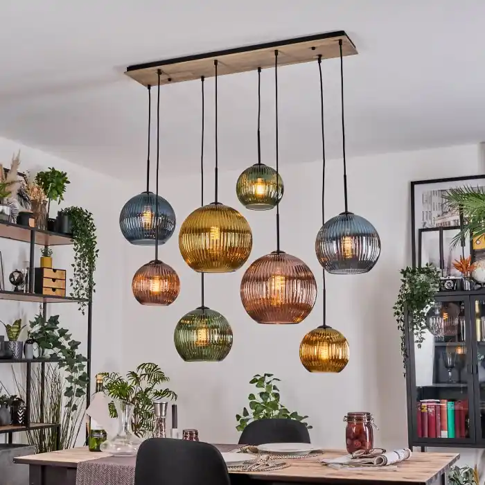 Koyoto Hanglamp, Kogellampje, Hanglamp Natuurlijke kleuren, Zwart, 8-lichts Alleen Vandaag