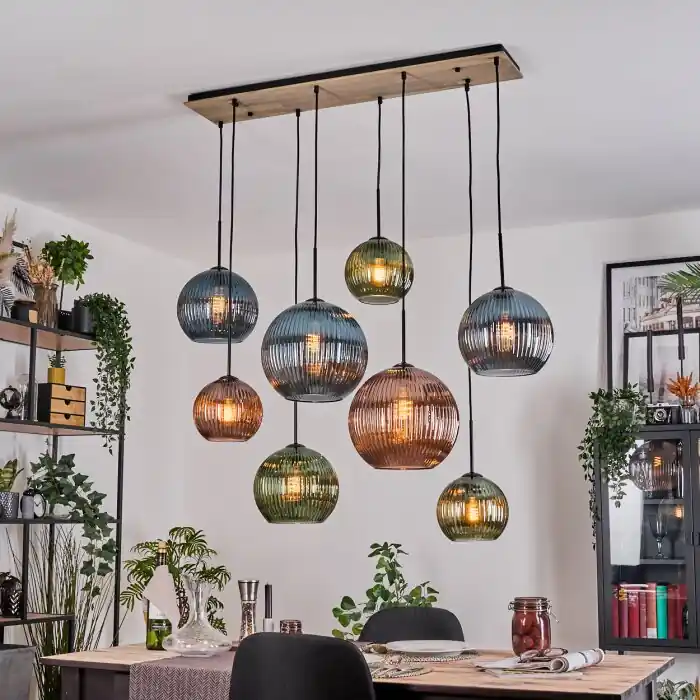 Koyoto Hanglamp, Kogellampje, Hanglamp Natuurlijke kleuren, Zwart, 8-lichts Laatste Versie