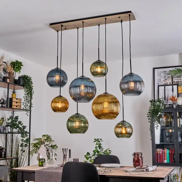 Koyoto Hanglamp, Kogellampje, Hanglamp Natuurlijke kleuren, Zwart, 8-lichts Express Levering