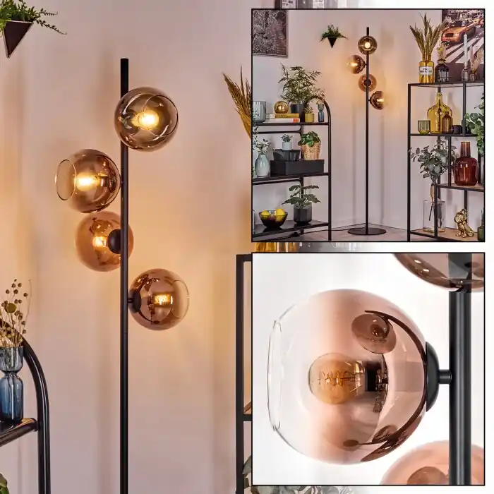 Koyoto Staande lamp Duidelijk, Koperkleurig, 4-lichts Merkproduct