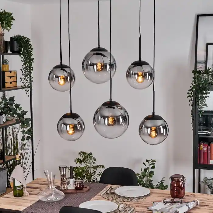 Gastor Hanglamp, Kogellampje, Hanglamp Duidelijk, Rookkleurig, 6-lichts Nieuw