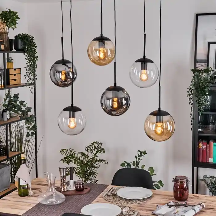 Gastor Hanglamp, Kogellampje, Hanglamp Amber, Duidelijk, Rookkleurig, 6-lichts Beperkt Aanbod