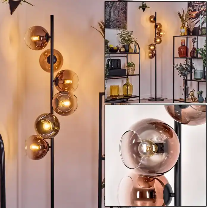 Hoge Kwaliteit Koyoto Staande lamp 31 cm Duidelijk, Koperkleurig, 6-lichts