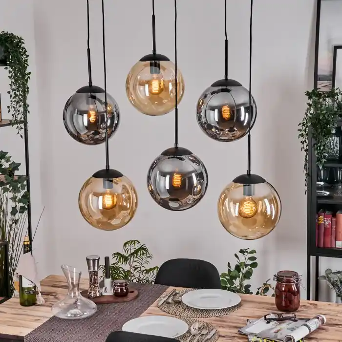 Gastor Hanglamp, Kogellampje, Hanglamp Amber, Rookkleurig, 6-lichts Koop Vandaag