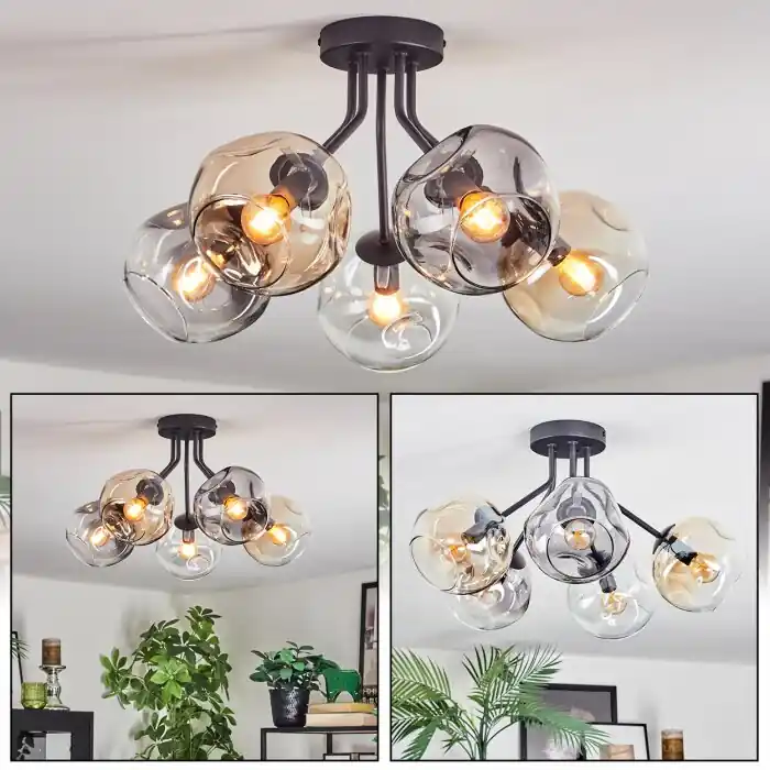 Actieprijs Ripoll Plafondlamp, Kogellampje Amber, Duidelijk, Rookkleurig, 5-lichts