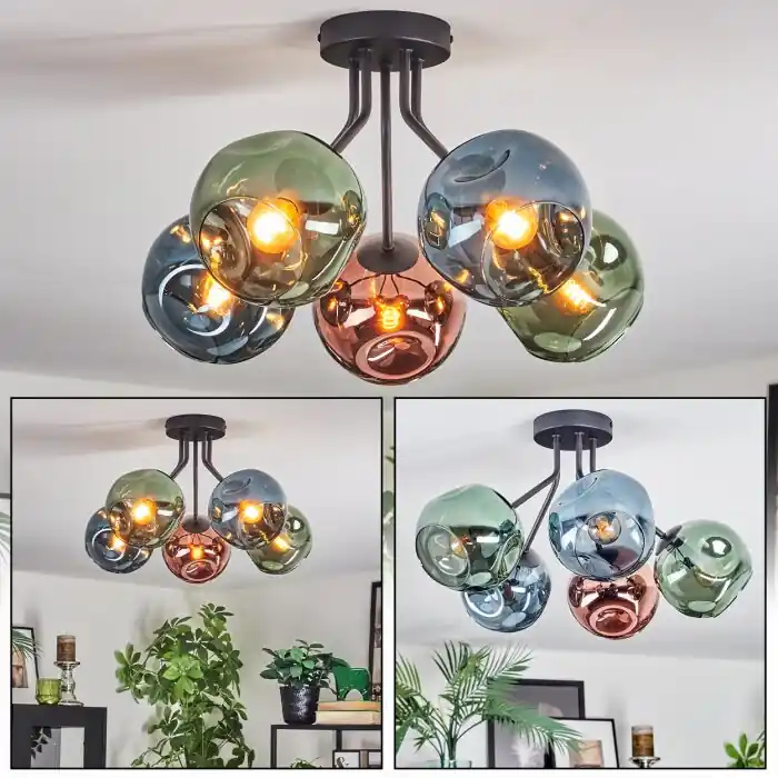 Shop Nu Ripoll Plafondlamp, Kogellampje Blauw, Groen, Koperkleurig, 5-lichts