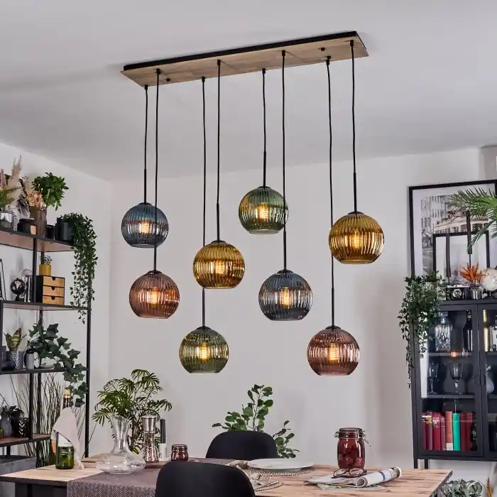 Koyoto Hanglamp, Kogellampje, Hanglamp Natuurlijke kleuren, Zwart, 8-lichts Gratis Retour