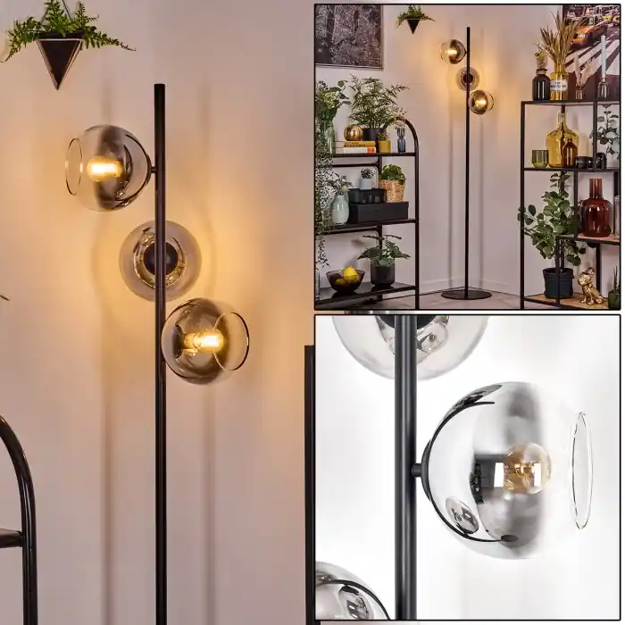 Finale Uitverkoop Koyoto Staande lamp 31 cm Chroom, Duidelijk, Rookkleurig, 3-lichts
