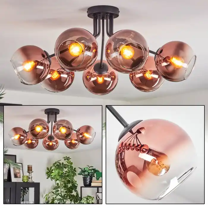 Koyoto Plafondlamp, Kogellampje Duidelijk, Koperkleurig, 7-lichts Snelle Levering
