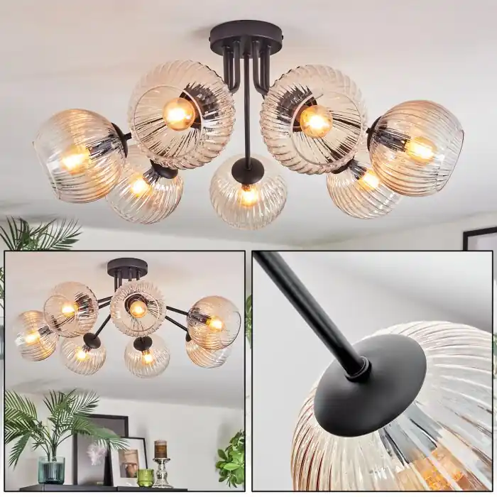 Koyoto Plafondlamp, Kogellampje Amber, Duidelijk, 7-lichts Gecertificeerd