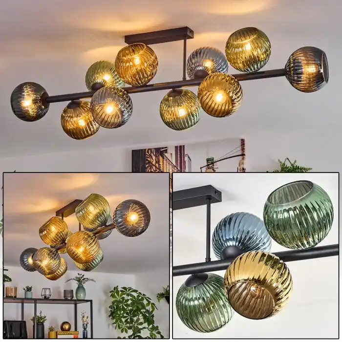 Koyoto Plafondlamp, Kogellampje Blauw, Goud, Groen, 10-lichts Snelle Levering